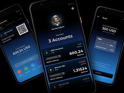 Crypto Wallet App account android bitcoin card coin crypto crypto wallet cryptocurrency dark ui money wallet wallet app
