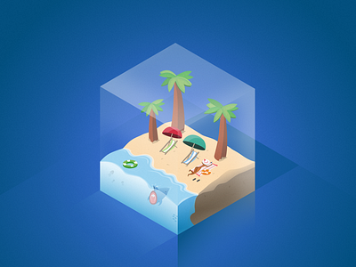 Isometric Beach Illustration beach cube illustration isometric isometric illustration palm beach sea vector