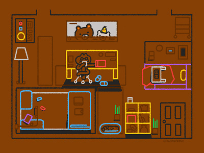 Studio Apartment abstract apartment character character design editorial illustration karenyoojin rilakkuma room shapes