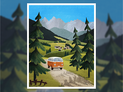 Alpine illustration alpine art car color cover drawing header illustration mountains procreate sketch sketchbook trees