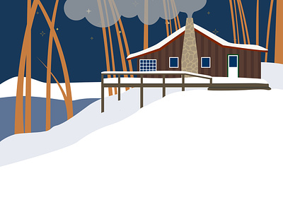 Winter Cabin Escape affinity designer cabin flat illustration lake landscape snow woods