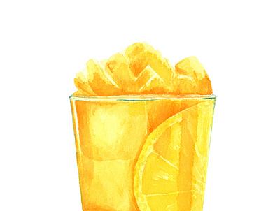 Watercolor illustration of fresh orange juise cup drink glass menu