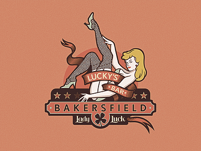 Lucky’s Bar Lady Luck banner bar clover decorative girl logo lucky ornate pinup star vintage woman