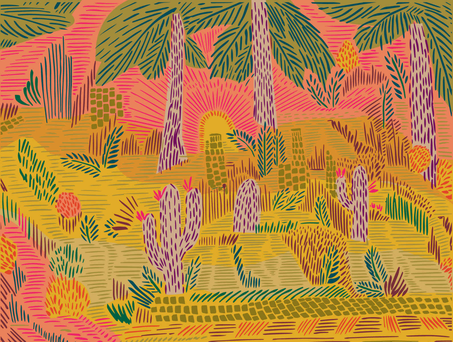 A Little Exploring adobe illustrator bright colors cactus happy illustration nature plants vector