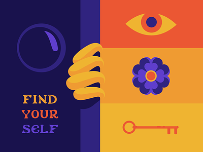 Find Your Self adobe illustrator adventure colorful discovery door ethereal eyes floral illustration inspired isolation key self care throwback vector vintage
