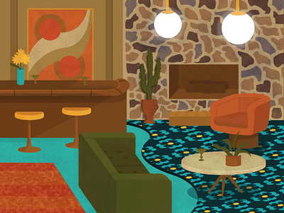 Groovy Interior 70s adobe illustrator bar cocktail fashion furniture illustration interior design lighting retro room texture