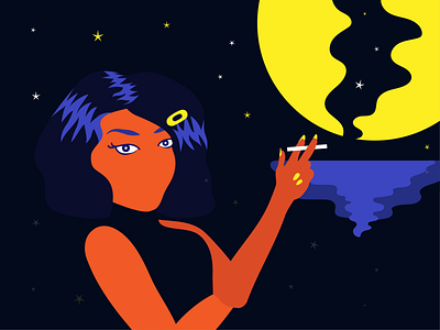 Moonlight Smoke adobe illustrator cigarette design feminine feminism gaze illustration illustrator moons smoke smoking vector water woman woman portrait women