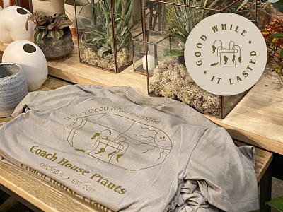 Coach House Plants Chicago - Good While It Lasted Tee adobe illustrator brand identity branding chicago design fashion house plants illustration illustrator plant planter plants shirt sun sunshine tshirt typography vector