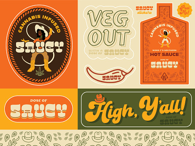 Saucy - Cannabis Infused Sauces | Kiss-cut stickers adobe illustrator branding cannabis design illustration illustrator logo stickers typography vector