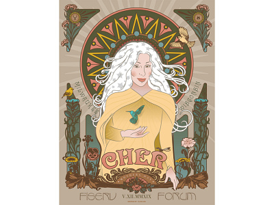 Cher Poster | Fiserv Forum adobe illustrator art nouveau cher design feminism feminist floral gig poster illustration poster poster art typography vector vintage women