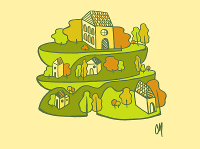 Little Boxes | Illustration adobe illustrator autumn editorial design editorial illustration fall green house illustration illustrator landscape trees