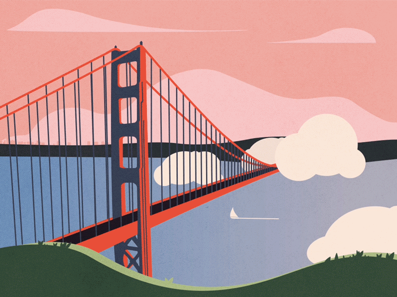 San Francisco 2d aftereffects animation birds bridge clouds colors gif goldengatebridge illustration sanfrancisco