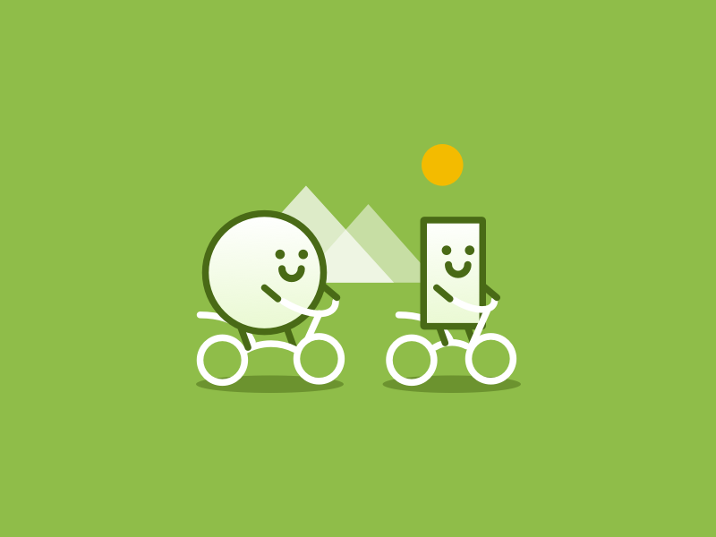 Let's Go Biking social network social media app bicycle biking friends geometry nature outdoor activity icon illustration