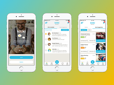 Kitiki — Your Social Assistant apps calendar event get together list view messaging onboarding planning social assistant social media socialnetworking suggestions