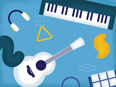 A Musical Gathering art design emotion guitar headphones illustration illustrator keyboard music shapes sound synthesizer texture