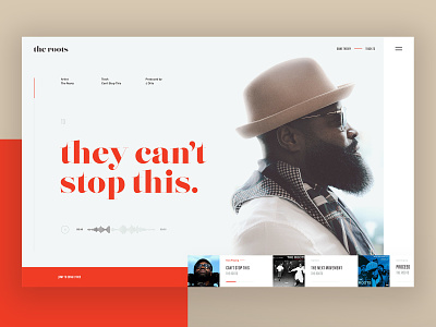 The Roots – Can't Stop This clean concept design homepage landingpage layout mockup music player red typography ui ux web website