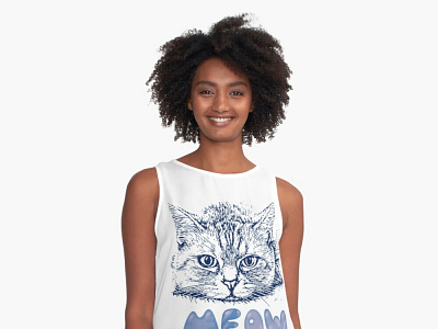 meowing cat drawing shirt tabby