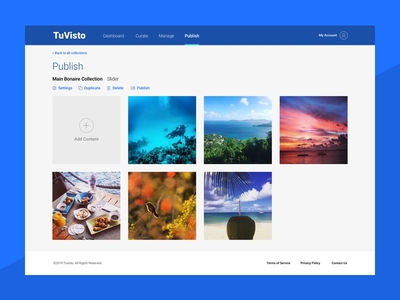 TuVisto content curation dashboard product design startup ui