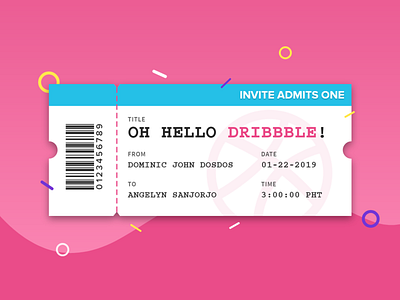 Oh Hello Dribbble! angelyn sanjorjo debut debut shot design flat illustration invite ticket ux ui vector