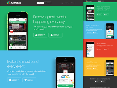 eventtus app download page 2014 2x animation app bootstrap colourful flat iphone minimal responsive ui website