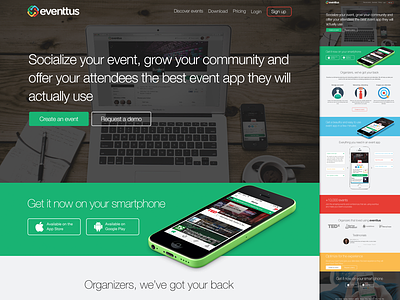eventtus new landing page 2014 2x animation app bootstrap colourful flat iphone minimal responsive ui website