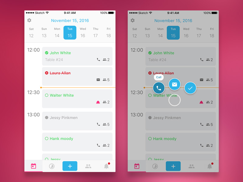 Restaurant manager concept interaction ios iphone ixd manager minimal mobile pink reserve sketch ui ux