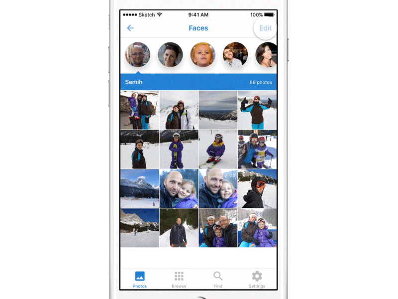 Edit faces in Monument app animation framer framerjs interaction ios iphone ixd mobile photos sketch ui ux