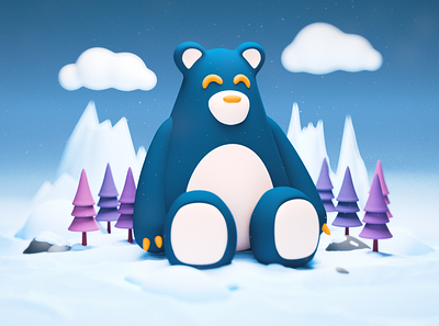 Bear 3d 3d art bear c4d cartoon cinema 4d design digital art illustration render snow winter