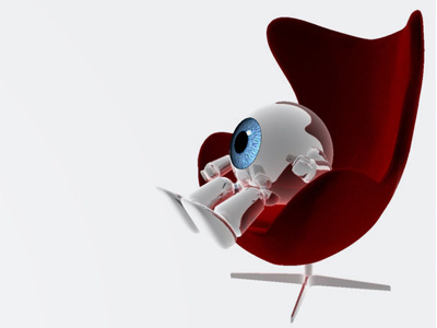 Eyecon blue egg chair mascot red robot webmonster
