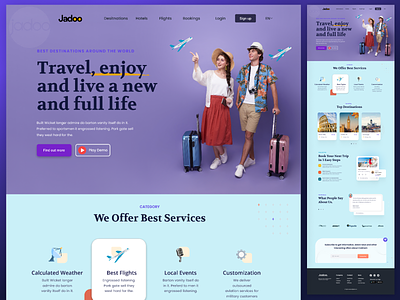 Travel, enjoy and live a new and full life landing page app branding design graphic design typography ui ux vector