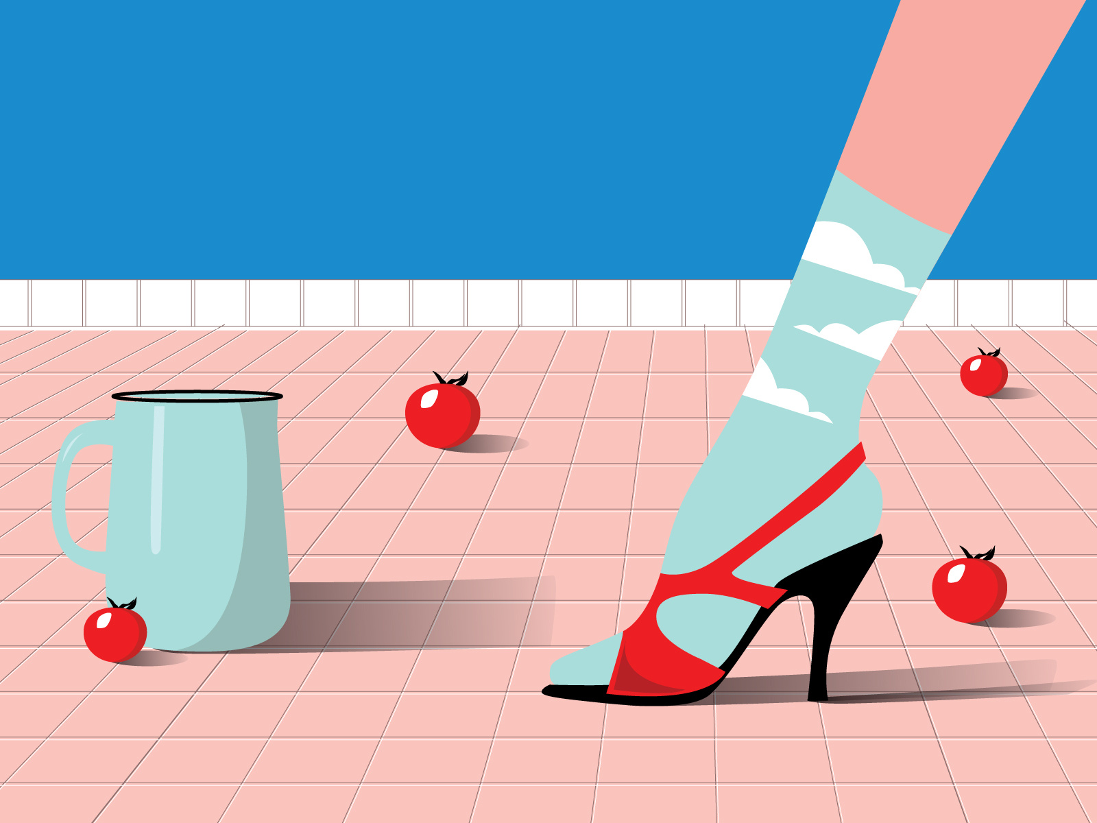 Every Shoe Tells a Story_Vol4 adobe illustration art blue colorful design fashion art flat design graphic design illustration jar legs red shoes tomato women legs women shoes