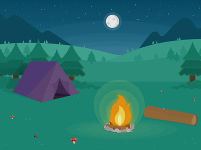 Campfire Scene 2.0 background camp campfire camping fire flat forrest moon night scene woods