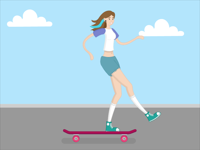 Skater Girl after animation design effects flat gif girl hipster practice skateboard skateboarding tutorial
