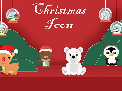 Christmas Icon Cute Cartoon christmas christmas art christmas illustration christmasedition cutecartoon deer design holiday illustration penguin red winter xmas