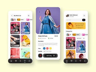 E-commerce app android clothing store e commerce app favourites figma home screen invision ios mobile app online shopping product screen shopping app ui user interface ux design wishlist women fashion