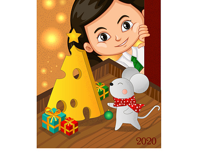New Year postcard adobe illustrator art christmas card christmas tree gifts happy new year mouse new year postcard vector