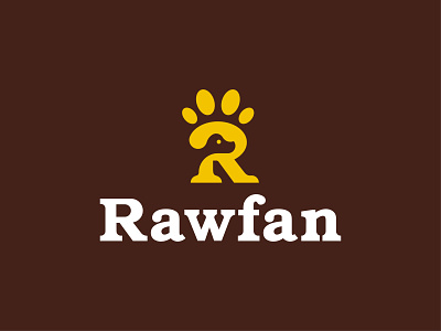 LOGO FOR COMPANY RAWFAN barf brand brown creative dog flat food letter letter r logo logo design modern yellov
