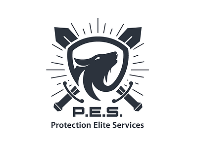 Logo P.E.S. brand design dog elite ilustration logo design protection services shield vector