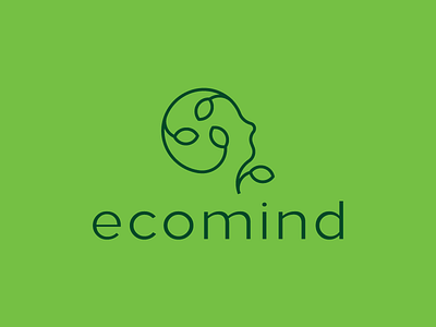 LOGO ECOMIND - LEAF + MIND bio brand creative design dynamic eco ecology head human leaf line art logo logo design mind natural vector