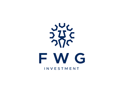 LOGO FWG + LION KING brand branding company creative crown design invest investment king line art lion lion head logo logo design modern money reach shield vector