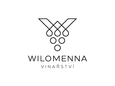 WILOMENNA WINERY - LETTER W + WINE GRAPES brand branding czech design drink geometric grape grapes letter letter w lineart logo logo design modern monogram symbol vector viticulture wine winery