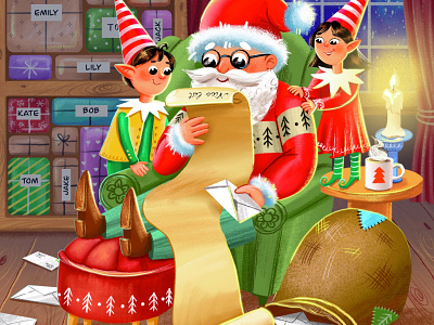 Santa Claus and the elves read children's letters