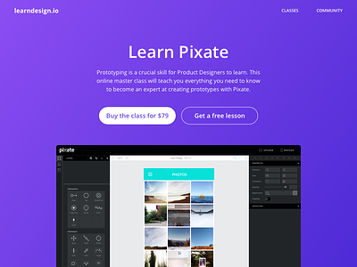 Learn Pixate landing page learn design pixate web