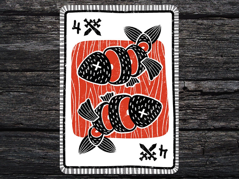Playing cards 4 black card clubs diamonds fish game hearts lobster red spades whale