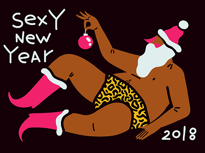 sexy new yeaar - bad santa 2018 ball beard card dodle leopard pants postcard snow