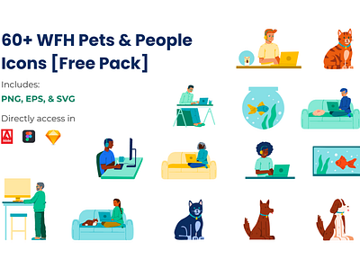60+ WFH Pets & People Icons [Free] bird cat design dog graphic design icon icons illustration people people icon pets pets and people pets icons vector vector icons wfh work from home working from home