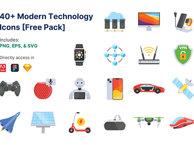 40+ Modern Technology Icons [Free Pack] graphic design icon icon collection icon pack icons illustration modern tech tech technology vector