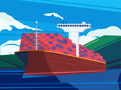 Flat design container ship branding design graphic design illustration vector