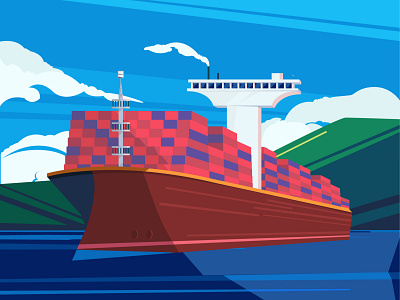 Flat design container ship