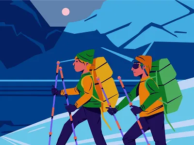 Flat design people snowshoeing illustration branding design graphic design illustration vector